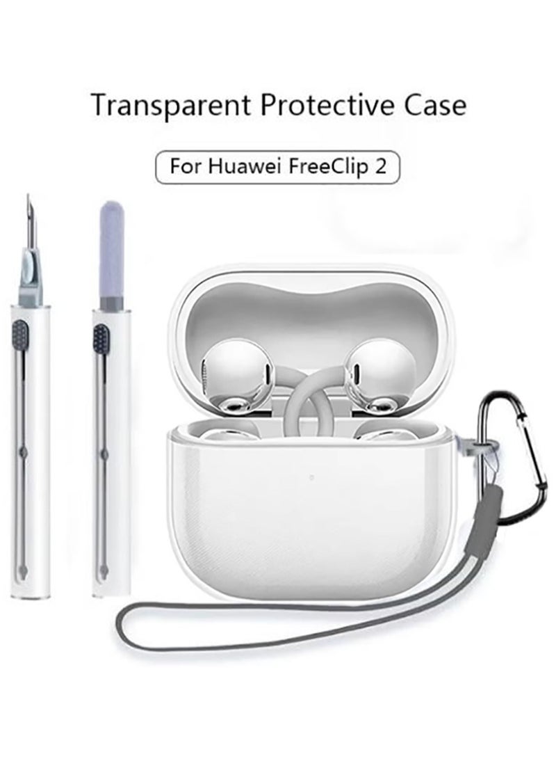 QIRG غطاء حالة لسماعات هواوي فري كليب 2، غطاء واقي ناعم شفاف من TPU مع سلسلة مفاتيح ومجموعة تنظيف للنساء والرجال، جلد مضاد للصدمات، شفاف - Image 1