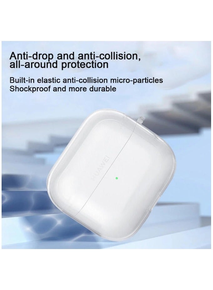 QIRG غطاء حالة لسماعات هواوي فري كليب 2، غطاء واقي ناعم شفاف من TPU مع سلسلة مفاتيح ومجموعة تنظيف للنساء والرجال، جلد مضاد للصدمات، شفاف - Image 3