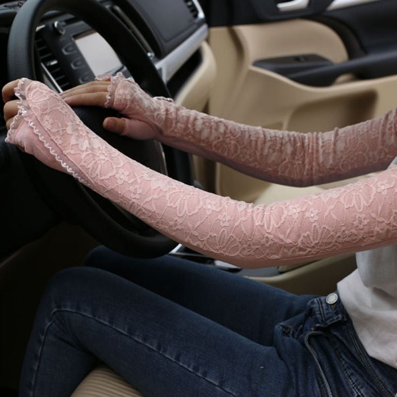 Long Cotton Sun Protection Gloves for Women - Summer Thin Breathable Lace Sleeves, Korean  Style
