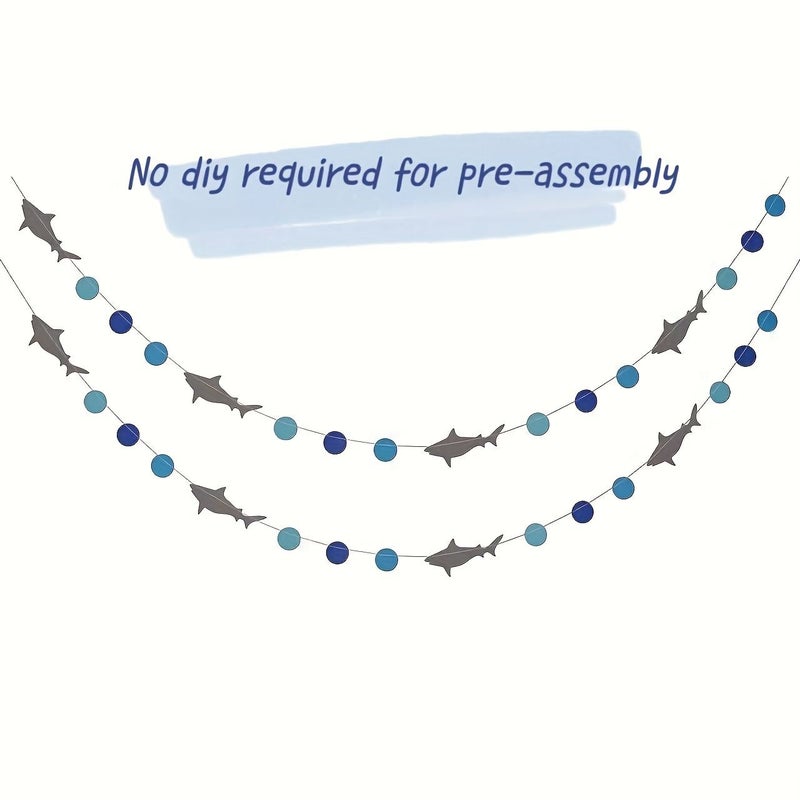 2pcs Shark Banner Garland Sea Animals Summer Beach Pool Hawaiian Theme Birthday Party Decor - Image 1
