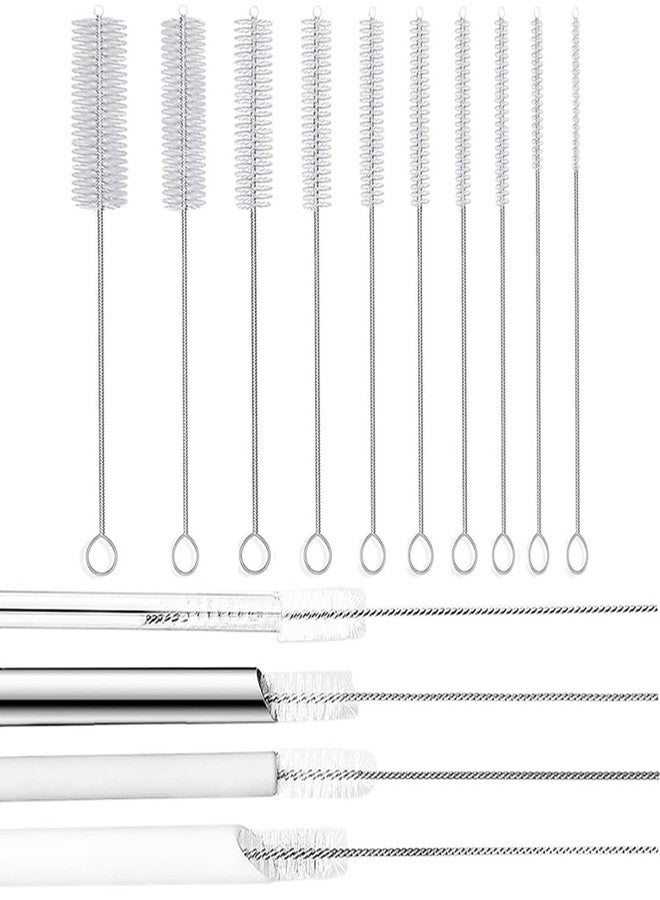 BowieMall Straw Cleaning Brush Stainless Steel Nylon Cleaner Brushes for Long Straw with Tiny Brush for Straw Sipper (Pack of 10) - Image 1