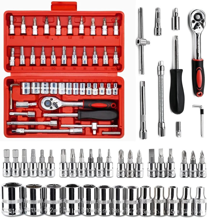 ESTAMINE 46 In 1 Pcs Torx Tool Kit Screwdriver 14 Square Drive Metric Socket Set Extension Bar And Adapter For Bike Car Repairs - Image 1