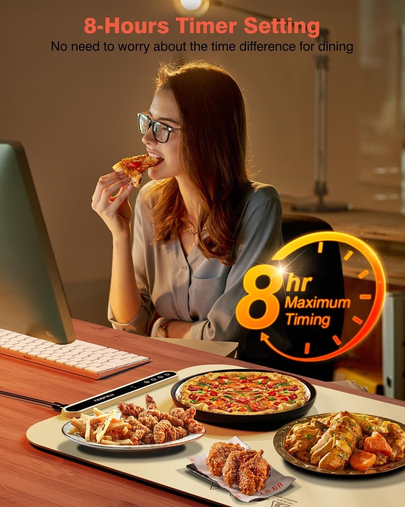 itrusou Food Warming Mat, 27.5x16'' Electric Warming Tray with 7 Temp-Settings, 1-99h Flexible Timer, Switchable °F/°C, Rollable Food Warmer Keep Food Warm at Buffet, Party, Sabbath, Daily Use - Image 2