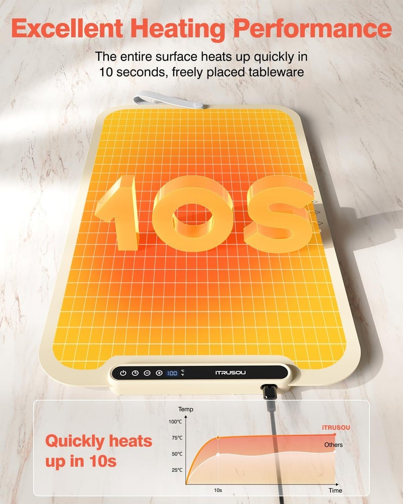itrusou Food Warming Mat, 27.5x16'' Electric Warming Tray with 7 Temp-Settings, 1-99h Flexible Timer, Switchable °F/°C, Rollable Food Warmer Keep Food Warm at Buffet, Party, Sabbath, Daily Use - Image 4