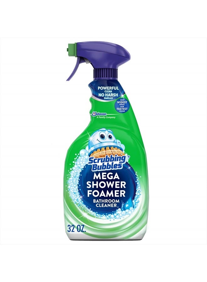 Scrubbing Bubbles Mega Shower Foamer Disinfecting Spray, Multi-Surface Bathroom and Tile Cleaner Grime Fighter, Removes 100% Soap Scum, Rainshower Scent, 32 oz - Image 1