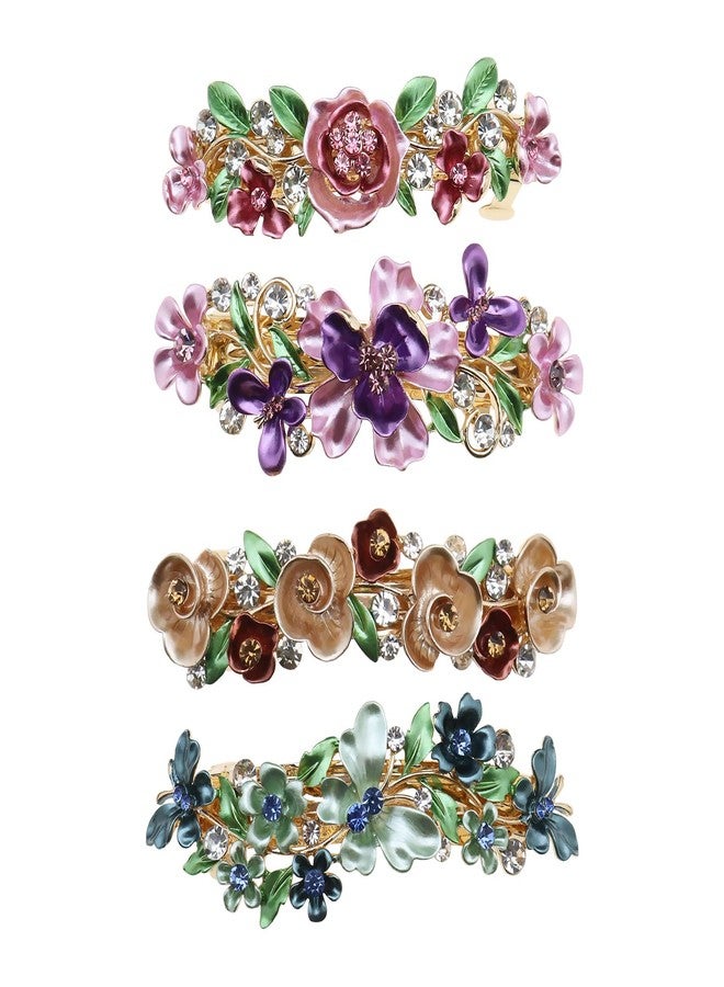 SING F LTD 4PCS French Barrettes Elegant Flower Design Metal Hair Clip Hair Decorations Clasps Headpiece Hair Pin Gift for Women Girls Bridal Bridesmaid - Image 1