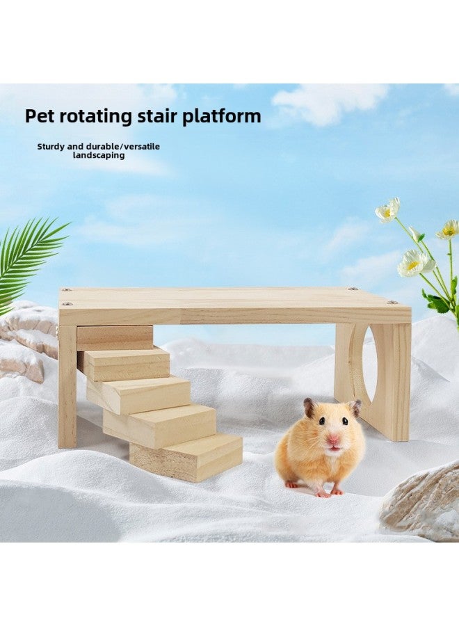 Hamster Revolving Stair Platform Golden Bear Rutin Chicken Cage Multi-functional Landscape Two-story Storage Toy Xu Xiao-Color:I60-wave Wooden House Medium + Fence ♢ 