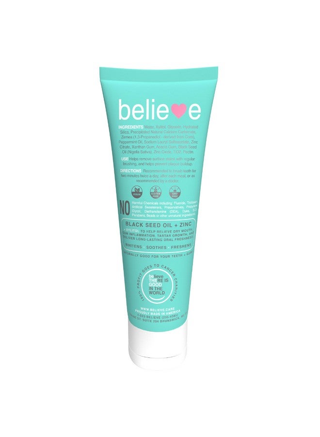 Believe Oral Care, 100% of Profits Donated to Cancer Research, Mint Toothpaste, 5 OZ Tube | Whitens, Soothes, Freshens | All Natural, Gluten Free, Vegan, GMO Free, Fluoride Free, SLS Free - Image 2