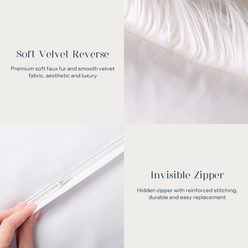 Phantoscope Pack of 2 Faux Fur Solid Throw Decorative Pillow Cover Cushion Covers Luxury Soft Halloween Decorative Pillowcase Fuzzy Pillow Covers for Bed/Couch, Cream White 18 x 18 Inches - Image 4
