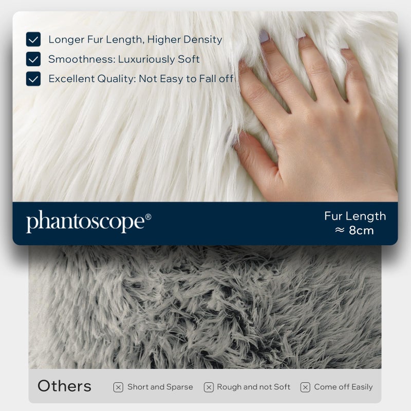 Phantoscope Pack of 2 Faux Fur Solid Throw Decorative Pillow Cover Cushion Covers Luxury Soft Halloween Decorative Pillowcase Fuzzy Pillow Covers for Bed/Couch, Cream White 18 x 18 Inches - Image 2