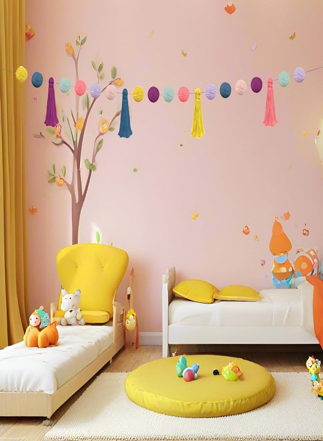 Fkereg Pom Pom Garland for Classroom Boho, 74.8 Inch 16 Felt Ball Bulletin Board Garland, Colorful Yarn Tassel Banner Garland, Hanging String Decorations for Party Desk Nursery Wall Decor (Blue & Yellow) - Image 5