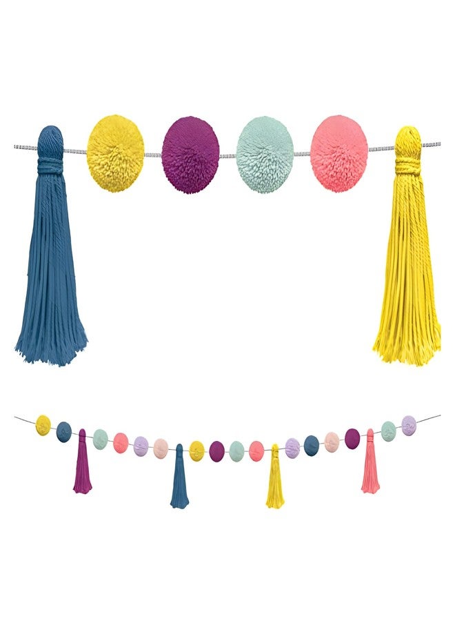 Fkereg Pom Pom Garland for Classroom Boho, 74.8 Inch 16 Felt Ball Bulletin Board Garland, Colorful Yarn Tassel Banner Garland, Hanging String Decorations for Party Desk Nursery Wall Decor (Blue & Yellow) - Image 1