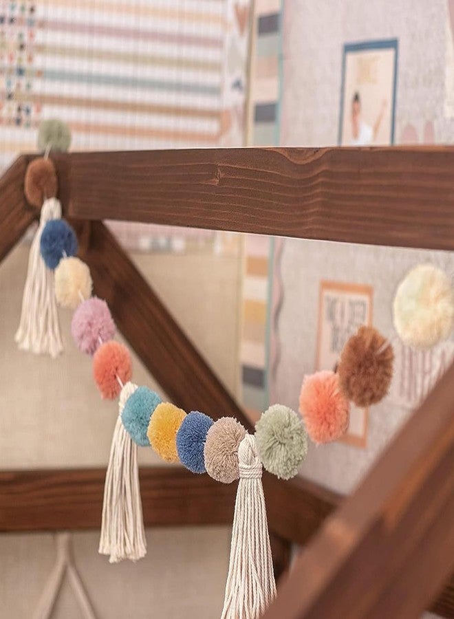 Fkereg Pom Pom Garland for Classroom Boho, 74.8 Inch 16 Felt Ball Bulletin Board Garland, Colorful Yarn Tassel Banner Garland, Hanging String Decorations for Party Desk Nursery Wall Decor (Blue & Yellow) - Image 2
