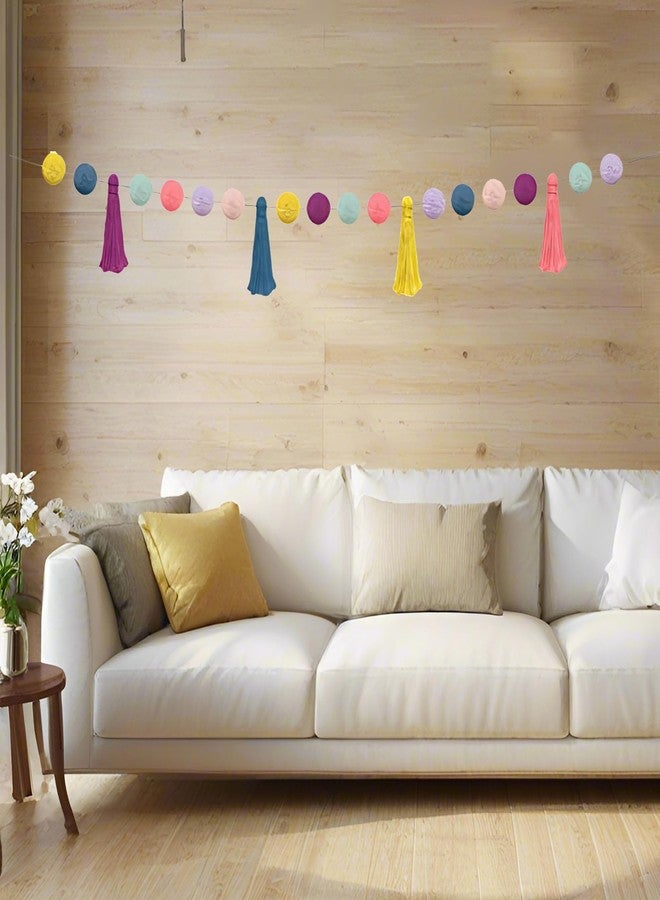 Fkereg Pom Pom Garland for Classroom Boho, 74.8 Inch 16 Felt Ball Bulletin Board Garland, Colorful Yarn Tassel Banner Garland, Hanging String Decorations for Party Desk Nursery Wall Decor (Blue & Yellow) - Image 3