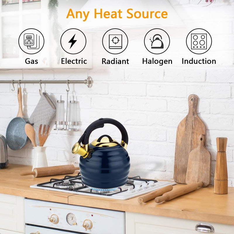 Lazneyru Tea Kettle for Stove Top Whistling Teapot, 3.2Q Tea Pot Stainless Steel Teakettle with Heat Proof Ergonomic Handle - Image 3