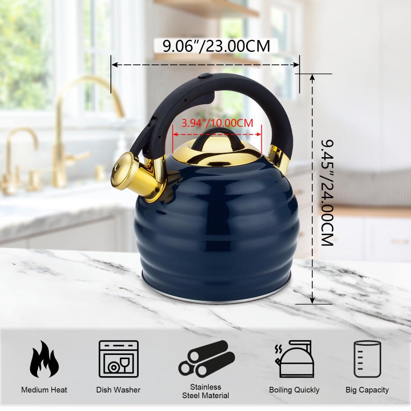 Lazneyru Tea Kettle for Stove Top Whistling Teapot, 3.2Q Tea Pot Stainless Steel Teakettle with Heat Proof Ergonomic Handle - Image 5