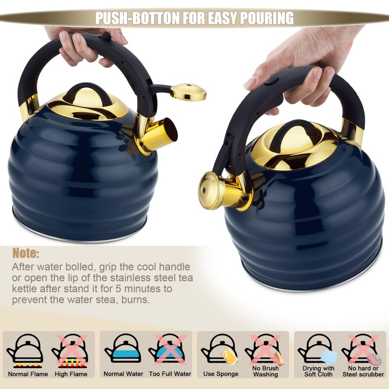 Lazneyru Tea Kettle for Stove Top Whistling Teapot, 3.2Q Tea Pot Stainless Steel Teakettle with Heat Proof Ergonomic Handle - Image 4