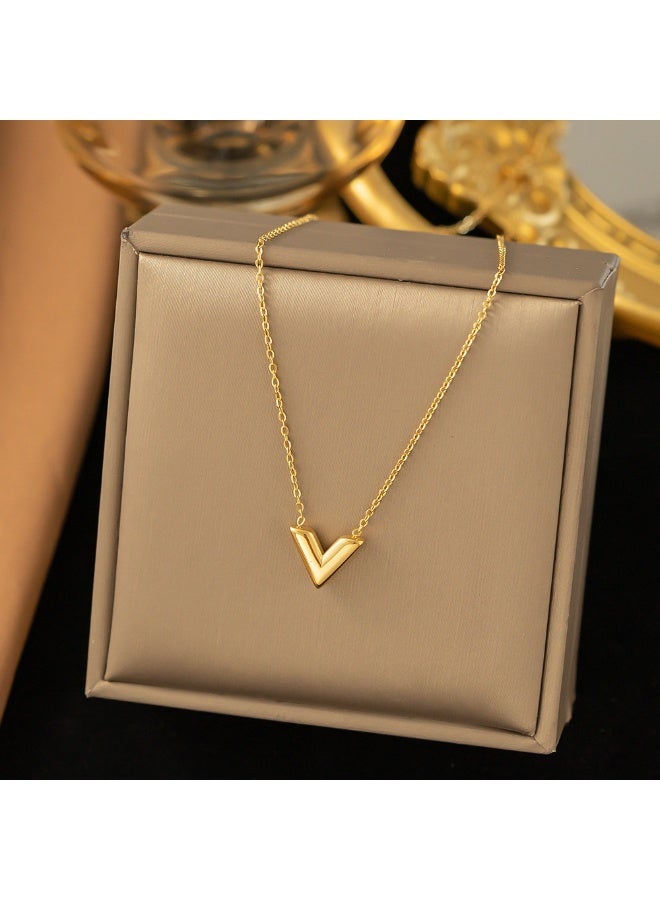 Woofixer 18K Gold Colour Plated V Pendant Necklace with Premium Gift Box, Stainless Steel Minimalist Initial Choker, Waterproof Jewelry Birthday Gift for Her - Image 1
