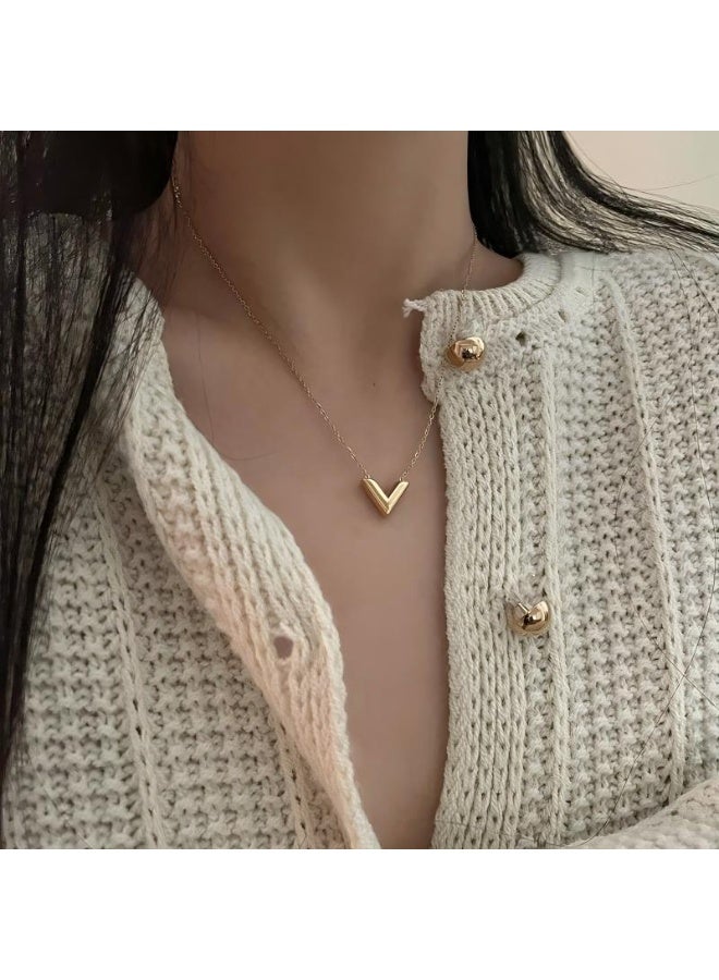Woofixer 18K Gold Colour Plated V Pendant Necklace with Premium Gift Box, Stainless Steel Minimalist Initial Choker, Waterproof Jewelry Birthday Gift for Her - Image 2