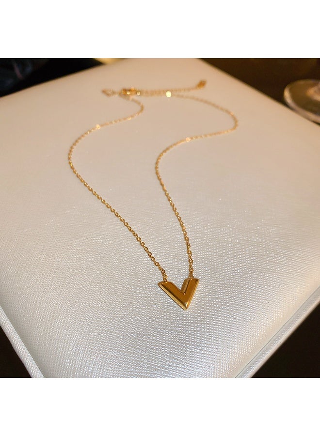 Woofixer 18K Gold Colour Plated V Pendant Necklace with Premium Gift Box, Stainless Steel Minimalist Initial Choker, Waterproof Jewelry Birthday Gift for Her - Image 4