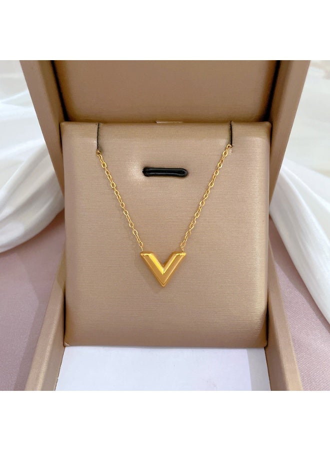 Woofixer 18K Gold Colour Plated V Pendant Necklace with Premium Gift Box, Stainless Steel Minimalist Initial Choker, Waterproof Jewelry Birthday Gift for Her - Image 3