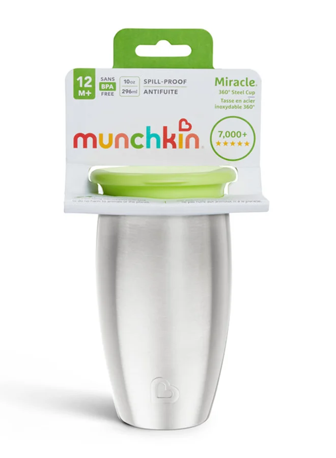 Munchkin Miracle 360 Stainless Steel Insulated Double Walled Toddler Cup, 10 Oz, Keeps Drink Cool For Up To 15 Hours, 12 Months+ Green