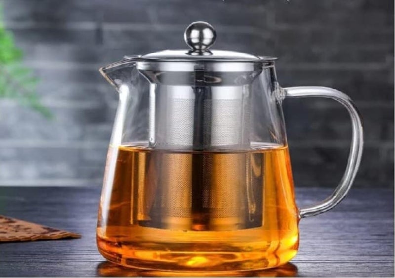 SHREE HANS CREATION إبريق شاي من زجاج البورسليكات من شري هانس كريشن مع مصفاة وغطاء من الفولاذ المقاوم للصدأ، آمن للاستخدام على الموقد، مقاوم للحرارة، مصفاة مثالية لصنع الشاي والقهوة (شكل مثلث (750 مل)) - Image 1
