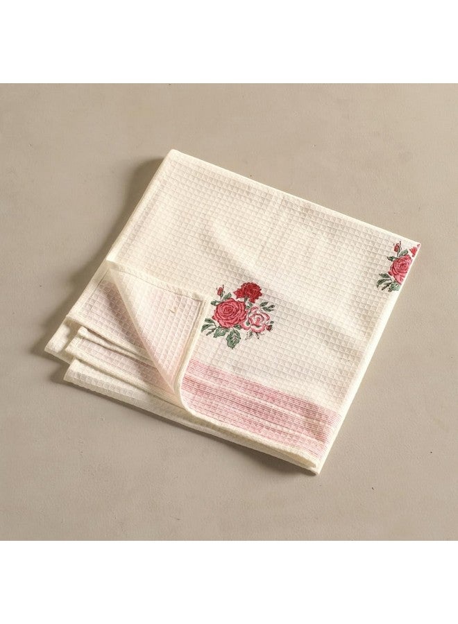 Peepul Tree Block Printed Hand and Bath Towels, Super Absorbent, Soft & Faster Drying, Floral Printed 100% Pure Cotton, 240 GSM (1 Bath Towel, Off-White & Pink Roses) - Image 2