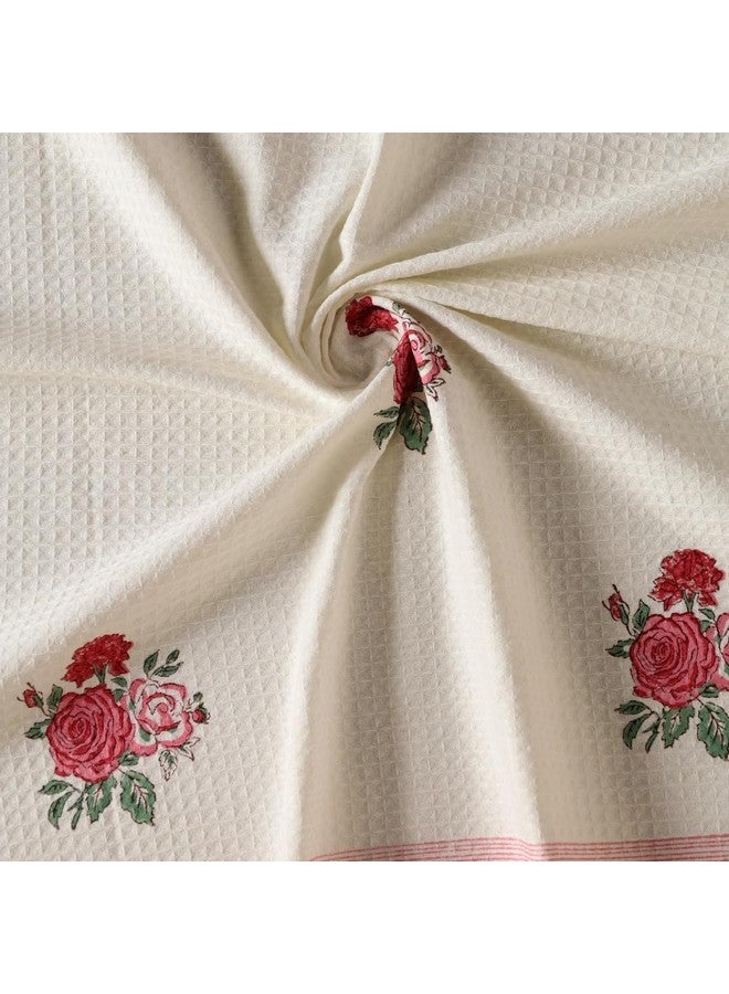 Peepul Tree Block Printed Hand and Bath Towels, Super Absorbent, Soft & Faster Drying, Floral Printed 100% Pure Cotton, 240 GSM (1 Bath Towel, Off-White & Pink Roses) - Image 4