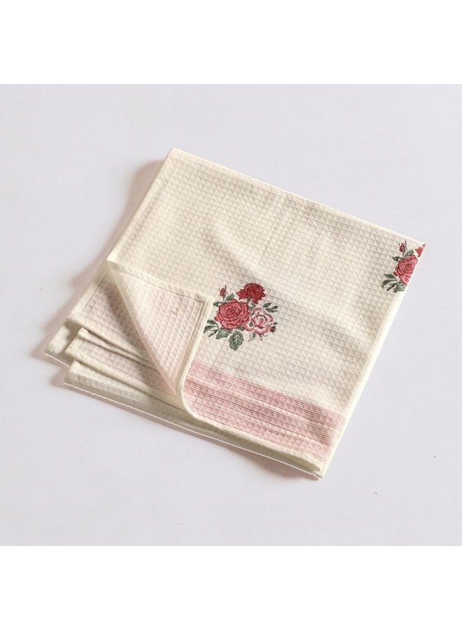 Peepul Tree Block Printed Hand and Bath Towels, Super Absorbent, Soft & Faster Drying, Floral Printed 100% Pure Cotton, 240 GSM (1 Bath Towel, Off-White & Pink Roses) - Image 3