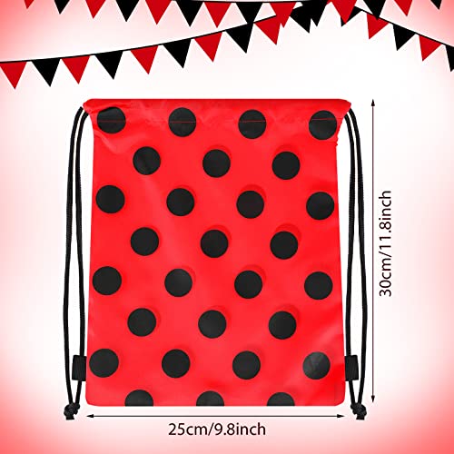 Woanger 16 Pcs Ladybug Party Drawstring Bags Ladybug Party Favors Red Black Polka Dots Candy Goodie Gift Bags for Birthday Supplies - Image 3