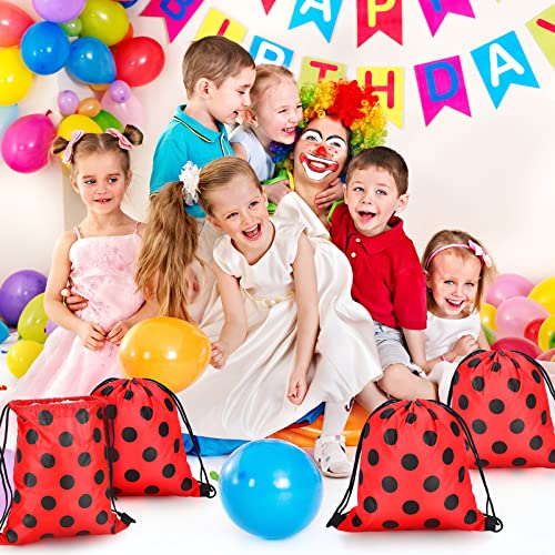 Woanger 16 Pcs Ladybug Party Drawstring Bags Ladybug Party Favors Red Black Polka Dots Candy Goodie Gift Bags for Birthday Supplies - Image 2