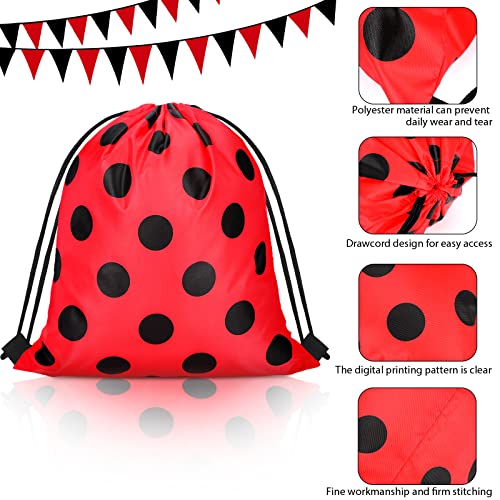 Woanger 16 Pcs Ladybug Party Drawstring Bags Ladybug Party Favors Red Black Polka Dots Candy Goodie Gift Bags for Birthday Supplies - Image 4