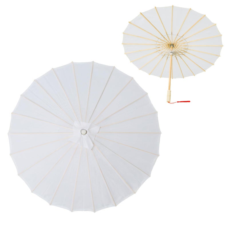 Bestage 32" Decoration Chinese Japanese Handmade Cloth Parasol Umbrella,White Decoration Asian DIY Art Dance Classical Umbrella for Wedding Parties Photography Costumes Cosplayï¼ˆ1 PCS - Image 1