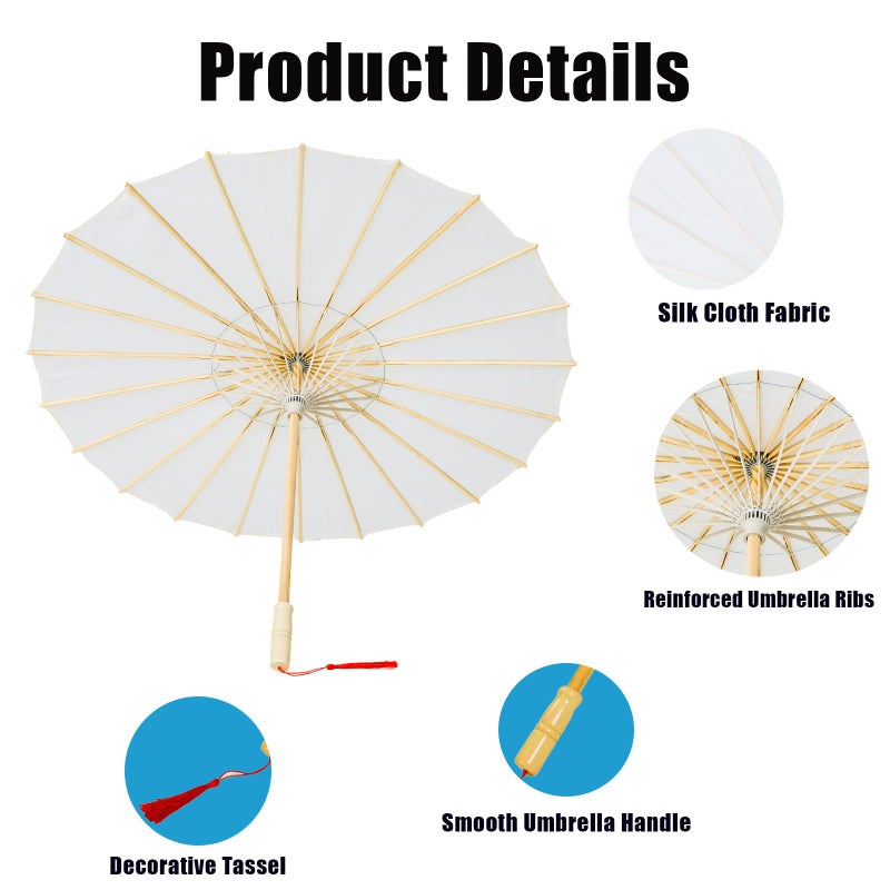 Bestage 32" Decoration Chinese Japanese Handmade Cloth Parasol Umbrella,White Decoration Asian DIY Art Dance Classical Umbrella for Wedding Parties Photography Costumes Cosplayï¼ˆ1 PCS - Image 4