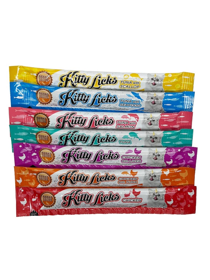 Rena's Recipe Kitty Licks Lickable Cat Treats Variety Pack 28 Tubes Creamy Cat Treat PurÃ©e 7 Flavors Tuna Chicken Grain Free Cat Squeeze Treats - Image 5