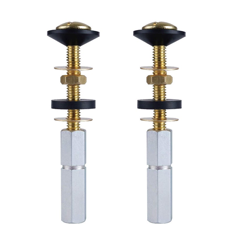 Hibbent 2 Pack Toilet Tank to Bowl Bolt Kits Heavy Duty Bolts Toilet Bolts for Tank Solid Brass with Extra Long Nuts Easy to Install and Double Gaskets for Fastening