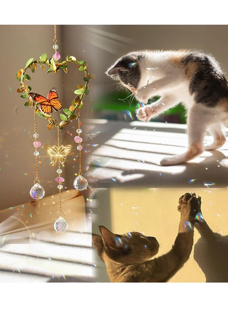 Window Hanging, Suncatcher, Heart Suncatchers Window Hanging, with Butterfly, Crystals Light Catcher, for Window Suncatchers Chandelier Parts Rainbow Maker Pendants - Image 2