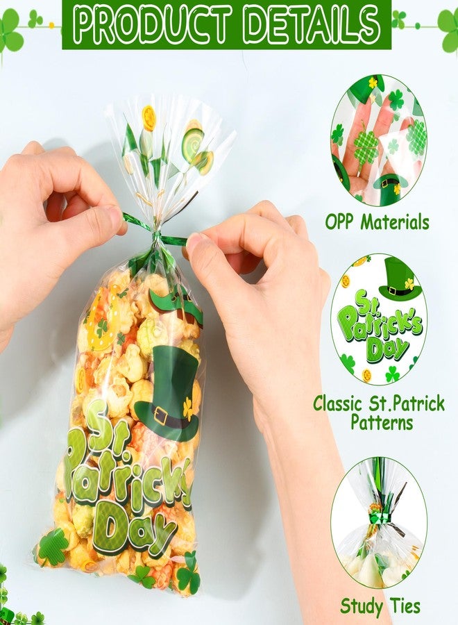 ZYLOP St. Patricks Cellophane Treat Bags – 50 Pack Green Shamrock Goodie Gift Bags with Twist Ties, 5×11 Inch Clear St. Patricks Candy Cookie Bags for St. Patrick Day Irish Party, Classroom, Holiday Favors - Image 4