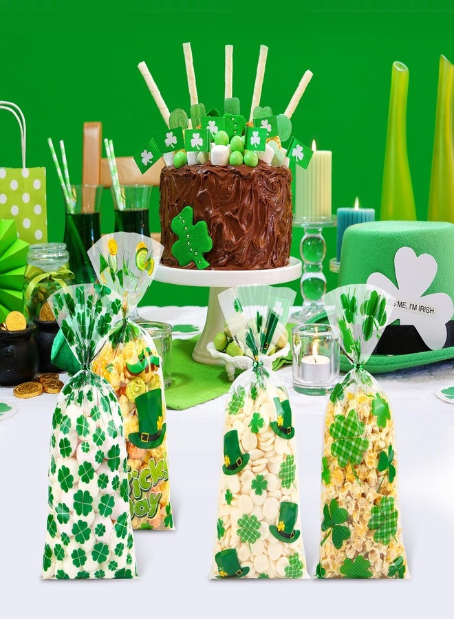 ZYLOP St. Patricks Cellophane Treat Bags – 50 Pack Green Shamrock Goodie Gift Bags with Twist Ties, 5×11 Inch Clear St. Patricks Candy Cookie Bags for St. Patrick Day Irish Party, Classroom, Holiday Favors - Image 3