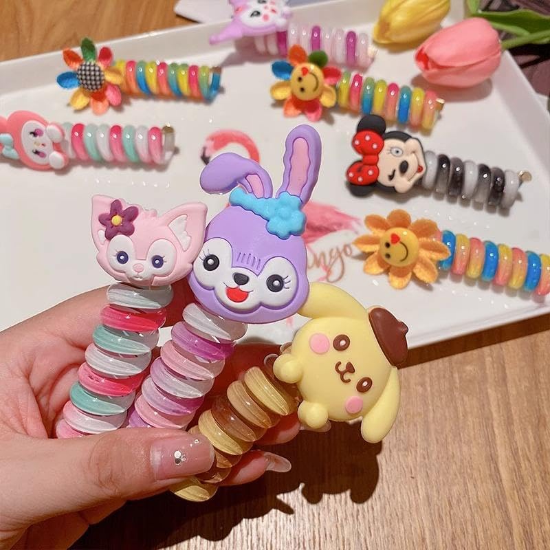 DORMITORRY Kids Hair Accessories for Girls Telephone Wire Hair Ties Cute Spiral Hair Bands Elastic Rhinestone Girls Hair Accessories for Kids Braid Ponytail Holder Sprial Tie 4 pc Multi Color - Image 4