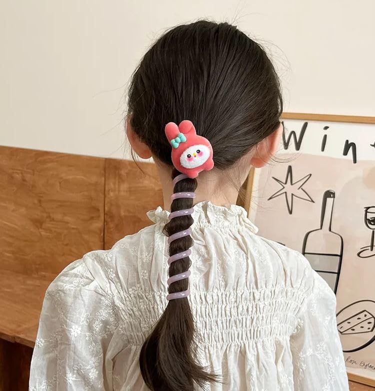 DORMITORRY Kids Hair Accessories for Girls Telephone Wire Hair Ties Cute Spiral Hair Bands Elastic Rhinestone Girls Hair Accessories for Kids Braid Ponytail Holder Sprial Tie 4 pc Multi Color - Image 5