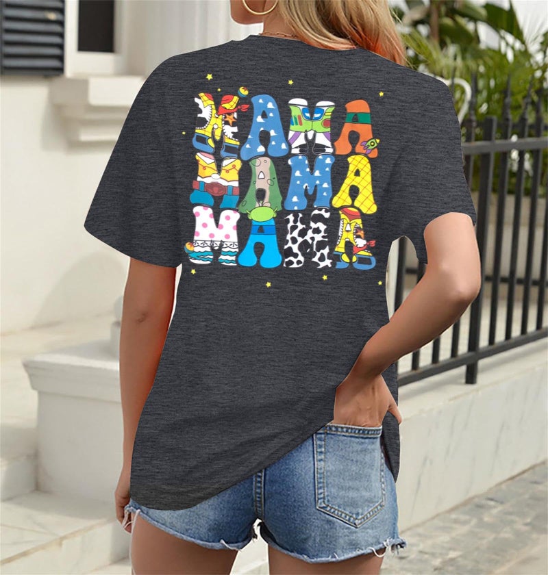 VILOVE Mama Shirt for Women Mom Life T Shirt Mothers Day Tops Mama Graphic Crewneck Short Sleeve Tops Grey - Image 2