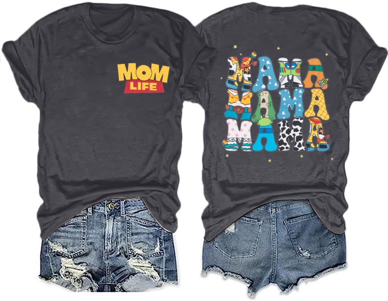 VILOVE Mama Shirt for Women Mom Life T Shirt Mothers Day Tops Mama Graphic Crewneck Short Sleeve Tops Grey - Image 1