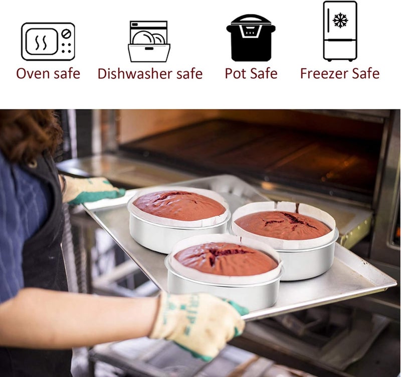 TeamFar 6 Inch Cake Pan, Round Cake Pan Tier Baking Pans Set Stainless Steel, Fit in Pot Pressure Cooker Air Fryer, Healthy & Toxic Free, Mirror Finish & Sturdy, Oven & Dishwasher Safe - Set of 3 - Image 3