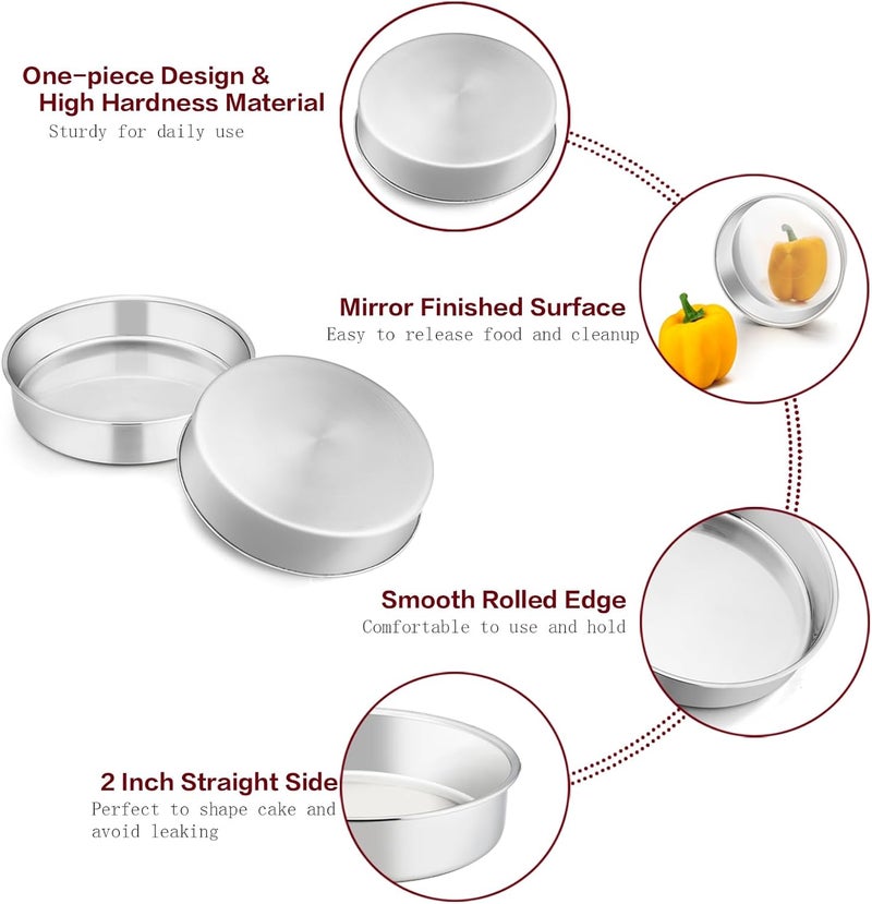 TeamFar 6 Inch Cake Pan, Round Cake Pan Tier Baking Pans Set Stainless Steel, Fit in Pot Pressure Cooker Air Fryer, Healthy & Toxic Free, Mirror Finish & Sturdy, Oven & Dishwasher Safe - Set of 3 - Image 2