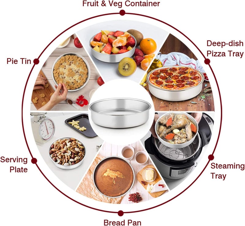 TeamFar 6 Inch Cake Pan, Round Cake Pan Tier Baking Pans Set Stainless Steel, Fit in Pot Pressure Cooker Air Fryer, Healthy & Toxic Free, Mirror Finish & Sturdy, Oven & Dishwasher Safe - Set of 3 - Image 4