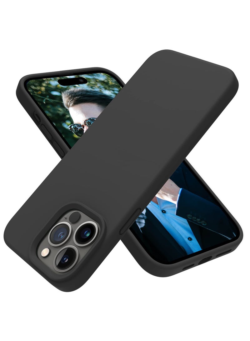 جراب هاتف نحيف من السيليكون السائل 4 طبقات من المطاط الناعم المقاوم للصدمات ومتوافق مع هاتف iPhone 12/12 Pro مقاس 6.1 بوصة مع بطانة من الألياف الدقيقة المضادة للخدش (أسود) - Image 1