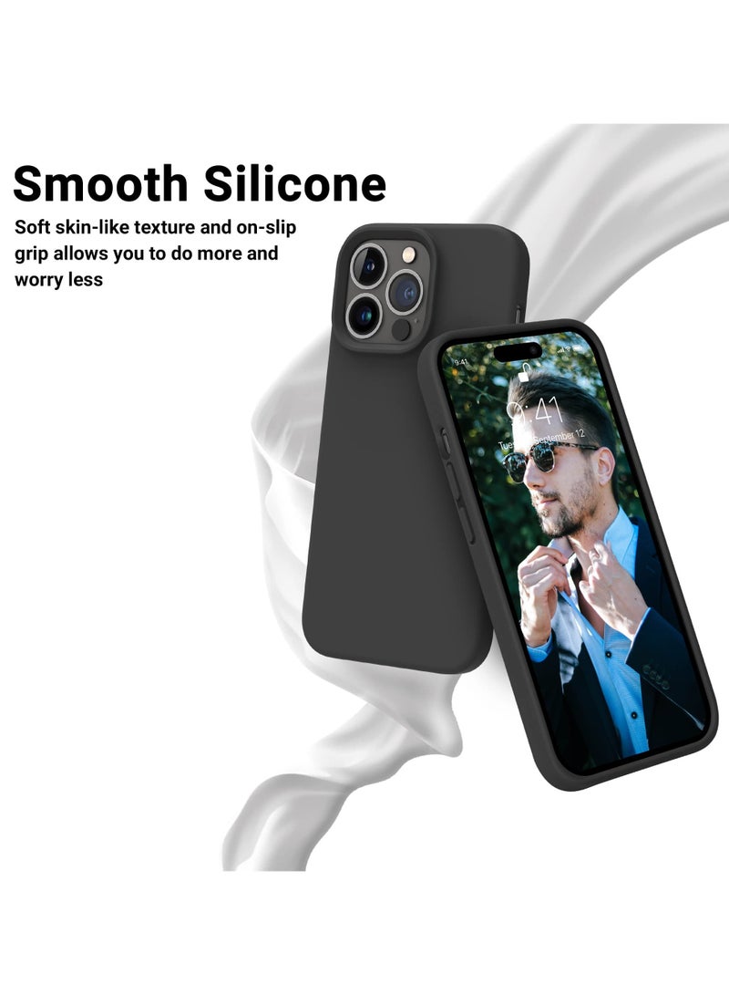 جراب هاتف نحيف من السيليكون السائل 4 طبقات من المطاط الناعم المقاوم للصدمات ومتوافق مع هاتف iPhone 12/12 Pro مقاس 6.1 بوصة مع بطانة من الألياف الدقيقة المضادة للخدش (أسود) - Image 4