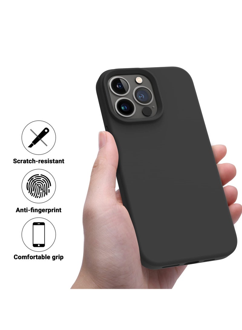 جراب هاتف نحيف من السيليكون السائل 4 طبقات من المطاط الناعم المقاوم للصدمات ومتوافق مع هاتف iPhone 12/12 Pro مقاس 6.1 بوصة مع بطانة من الألياف الدقيقة المضادة للخدش (أسود) - Image 2